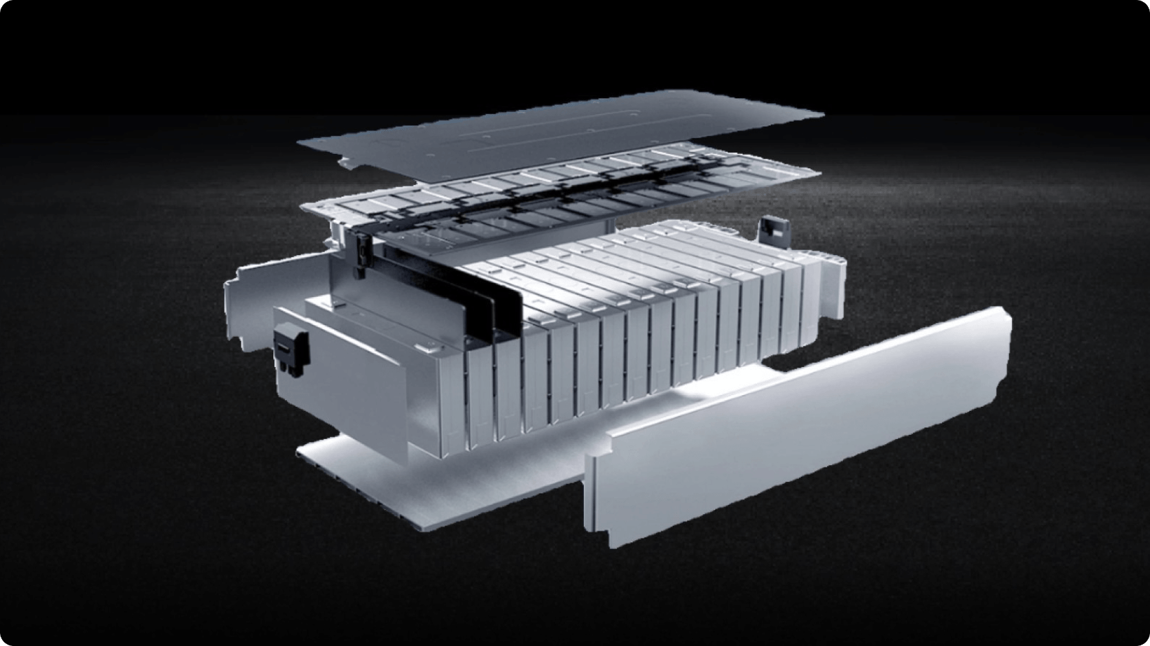 Illustration of a battery pack showing its layered internal structure