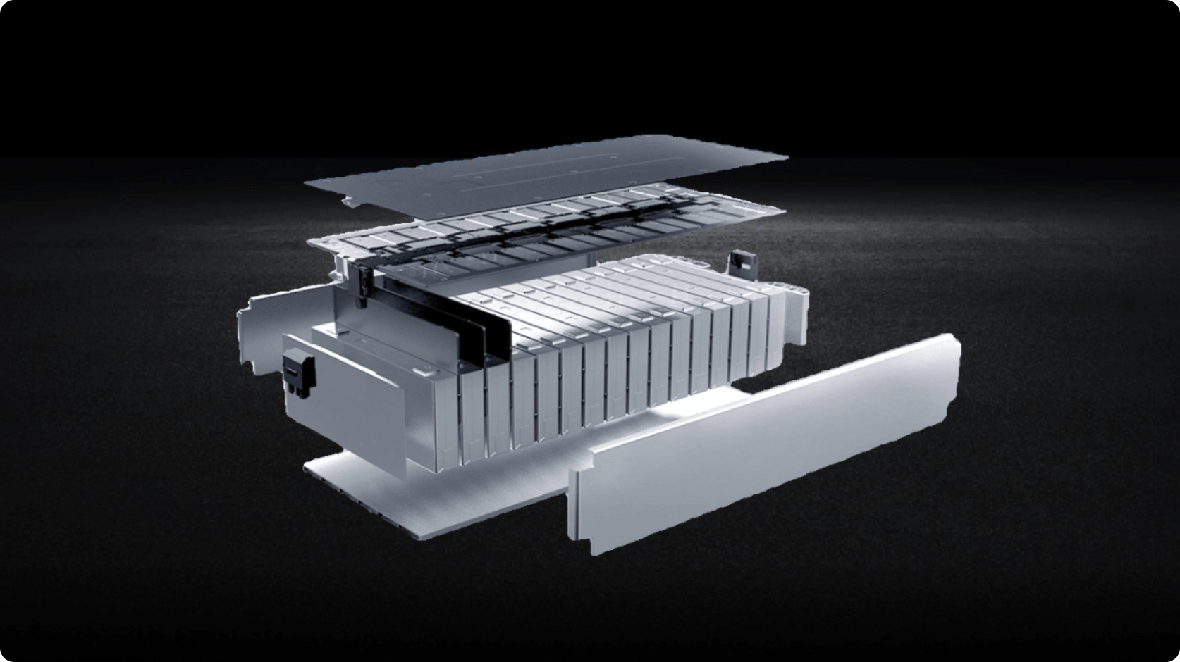 Illustration of the AION battery pack showing its layered internal structure