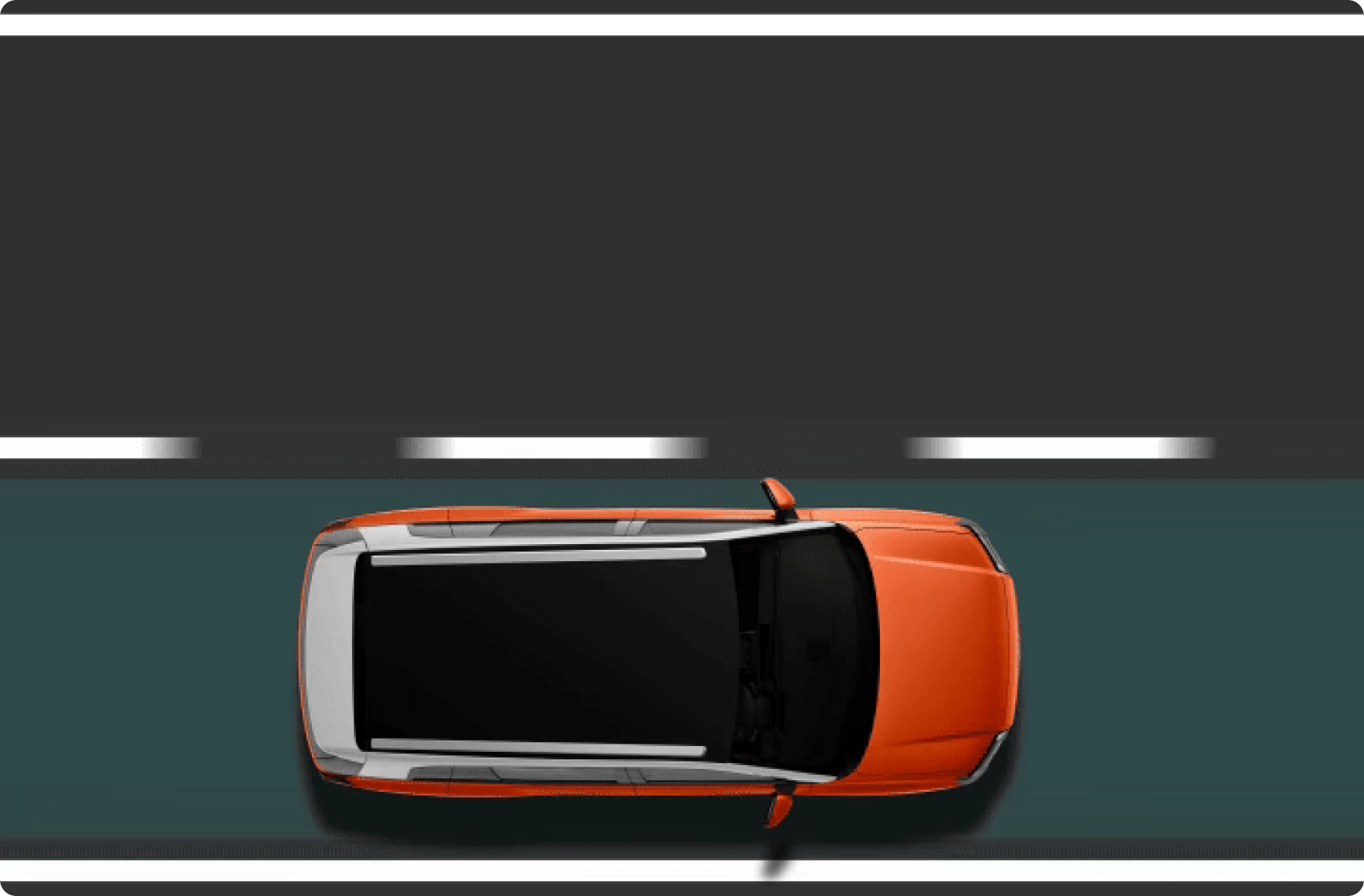 Top-down illustration of an AION V demonstrating lane support, assisting if the vehicle begins to drift unintentionally