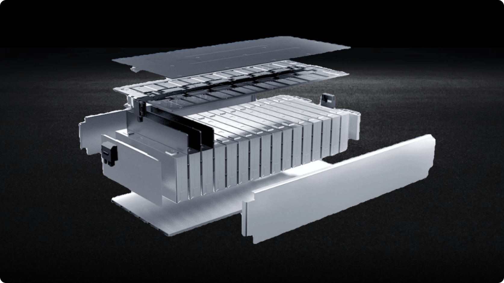 Illustration of the AION battery pack showing its layered internal structure