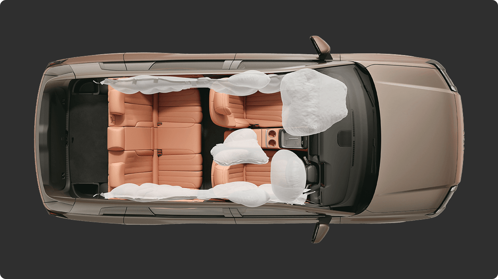 Illustration showing the AION V's airbag system protecting occupants throughout the cabin